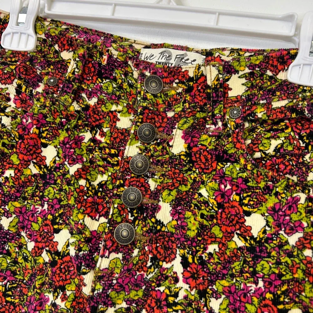 Free‎ People Floral Corduroy Skinny Pants Women's 26 Button Front Boho